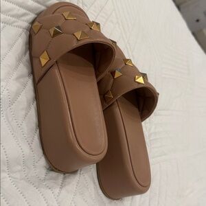 Valentino Garavani Pink Sandals with Gold Studs